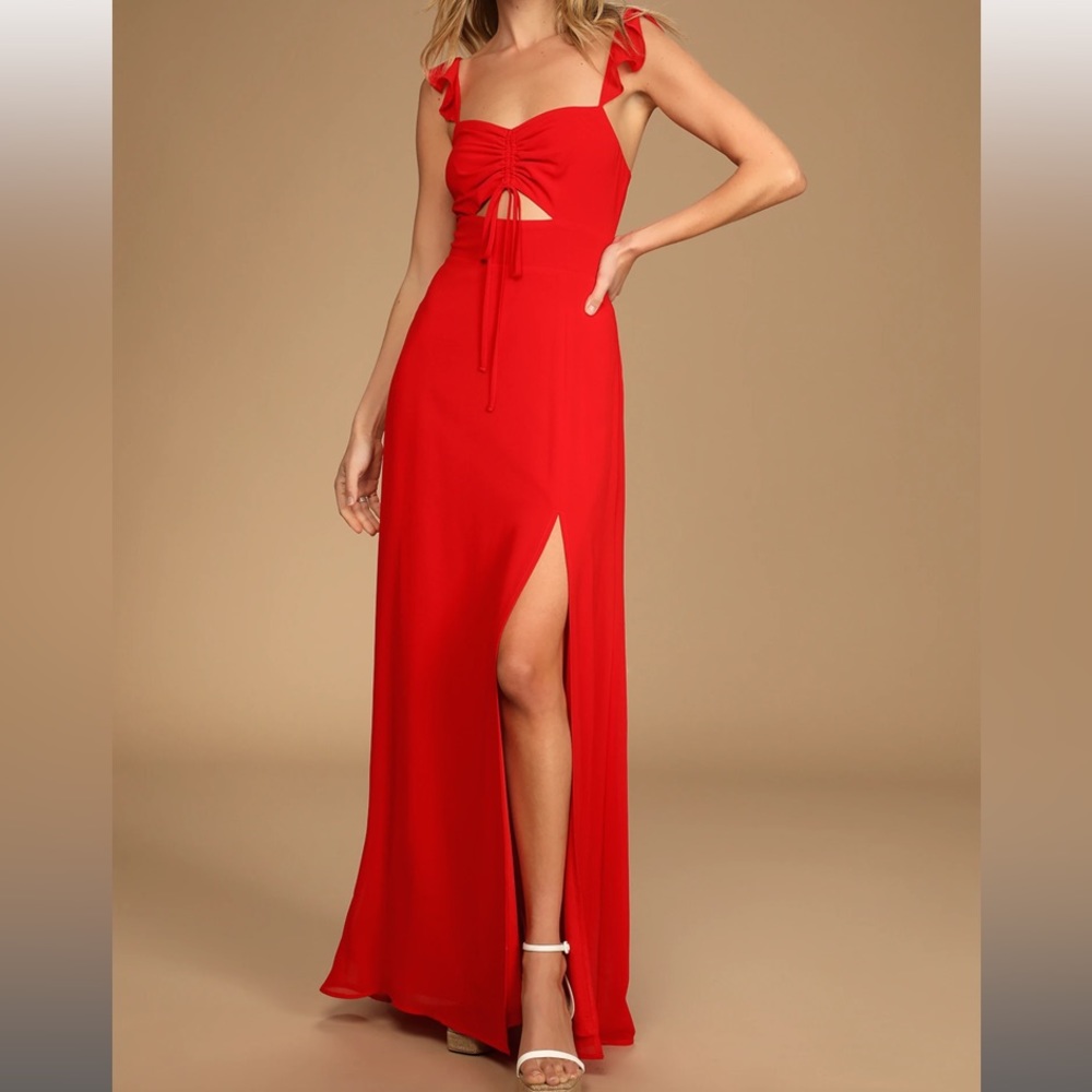 The Way to Love Red Ruffled Maxi Dress 
Lulus

Red
Medium